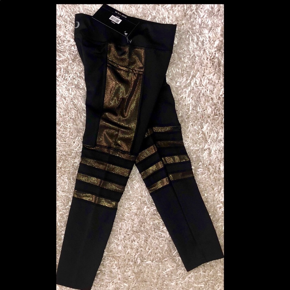 BSP•BETTER SPORTS GOLD METALLIC /BLACK LEGGINGS - Picture 5 of 8